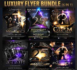 酷黑风格的派对海报/传单模板(6套合集版)：Luxury Flyer Bundle